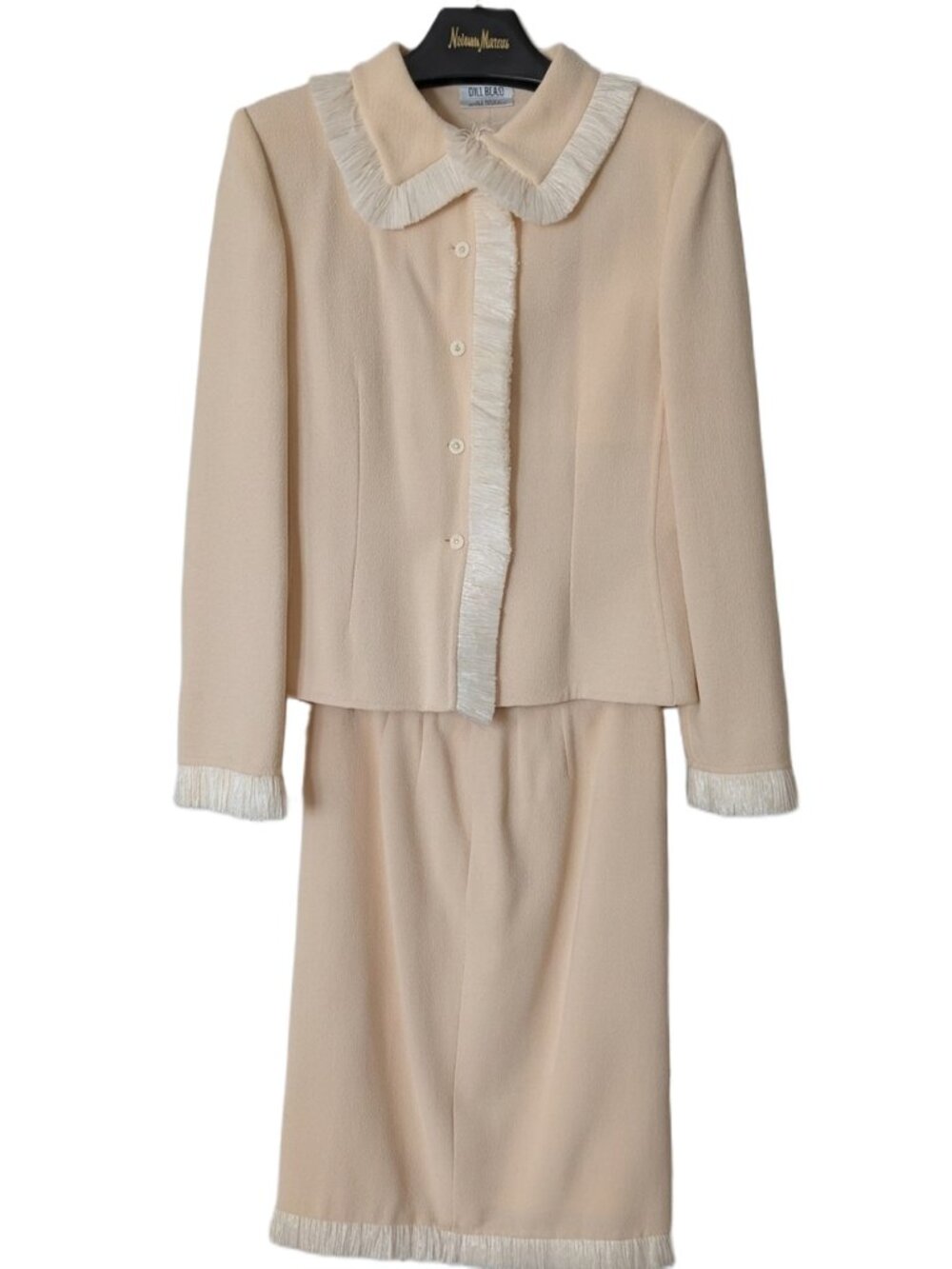 VTG Bill Blass Skirt Suit Set NWOT Cream Peach Wool Crepe Tailored Blazer 6/8